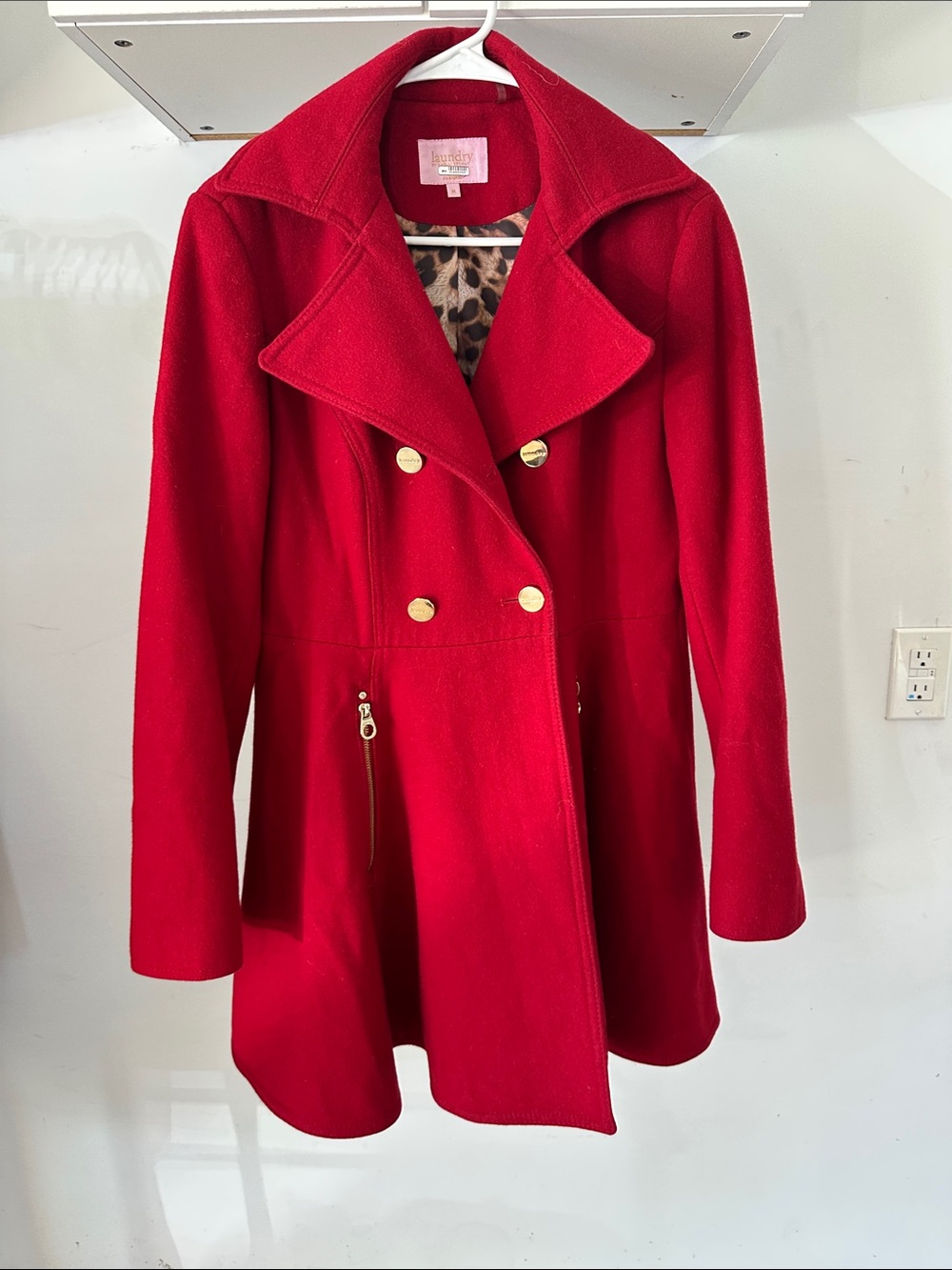 Vibrant Red Double-Breasted Pea Coat with Gold Accents